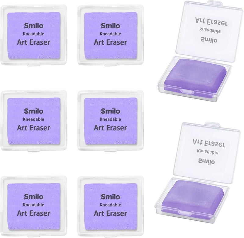 Smilo 8-Pack Purple Kneaded Erasers | Moldable & Dust-Free Putty Eraser | No Smudge Art Eraser with Case for Drawing - Image 1